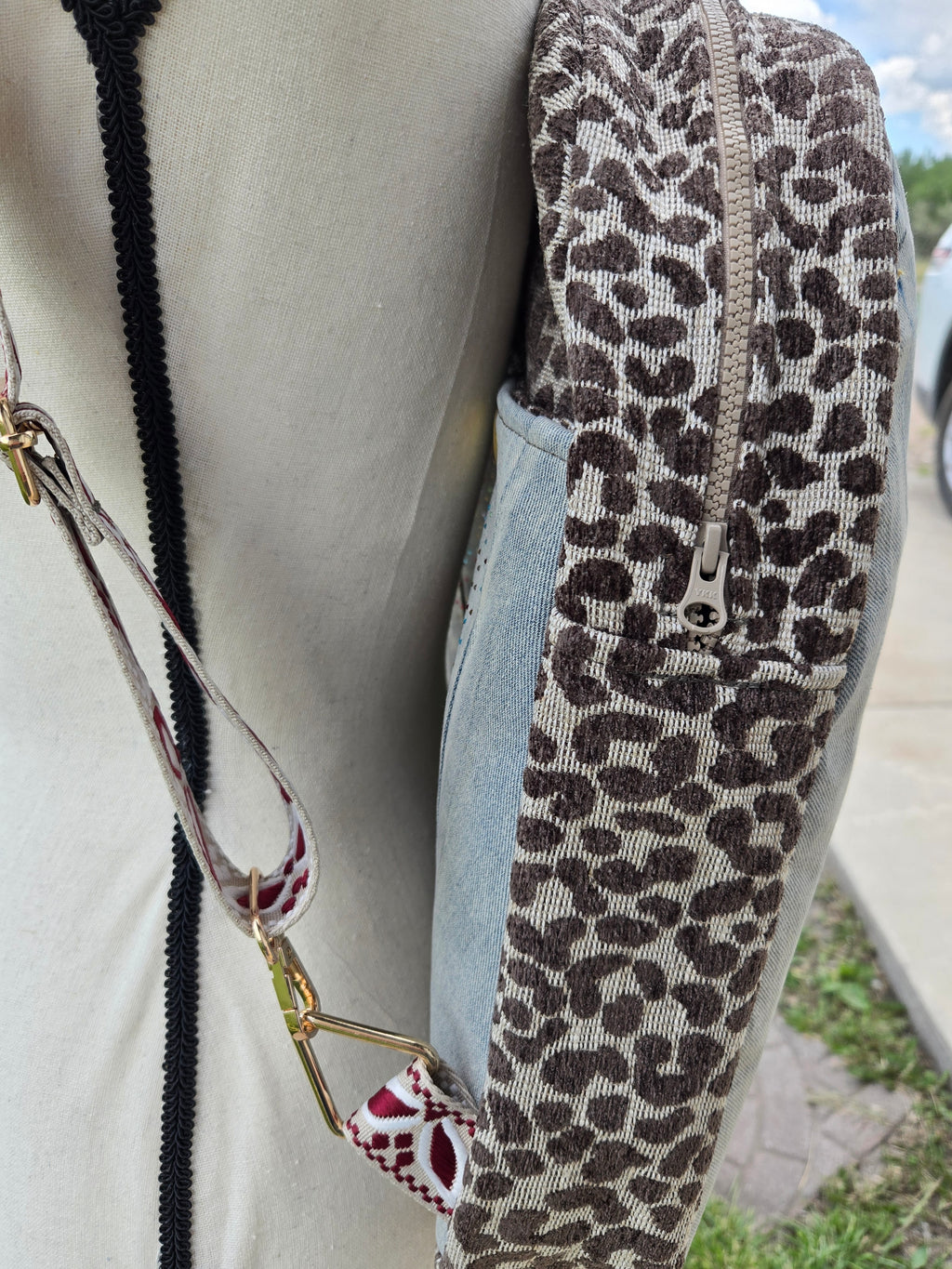 Handmade Jean and cheetah Backpack for Women and Men