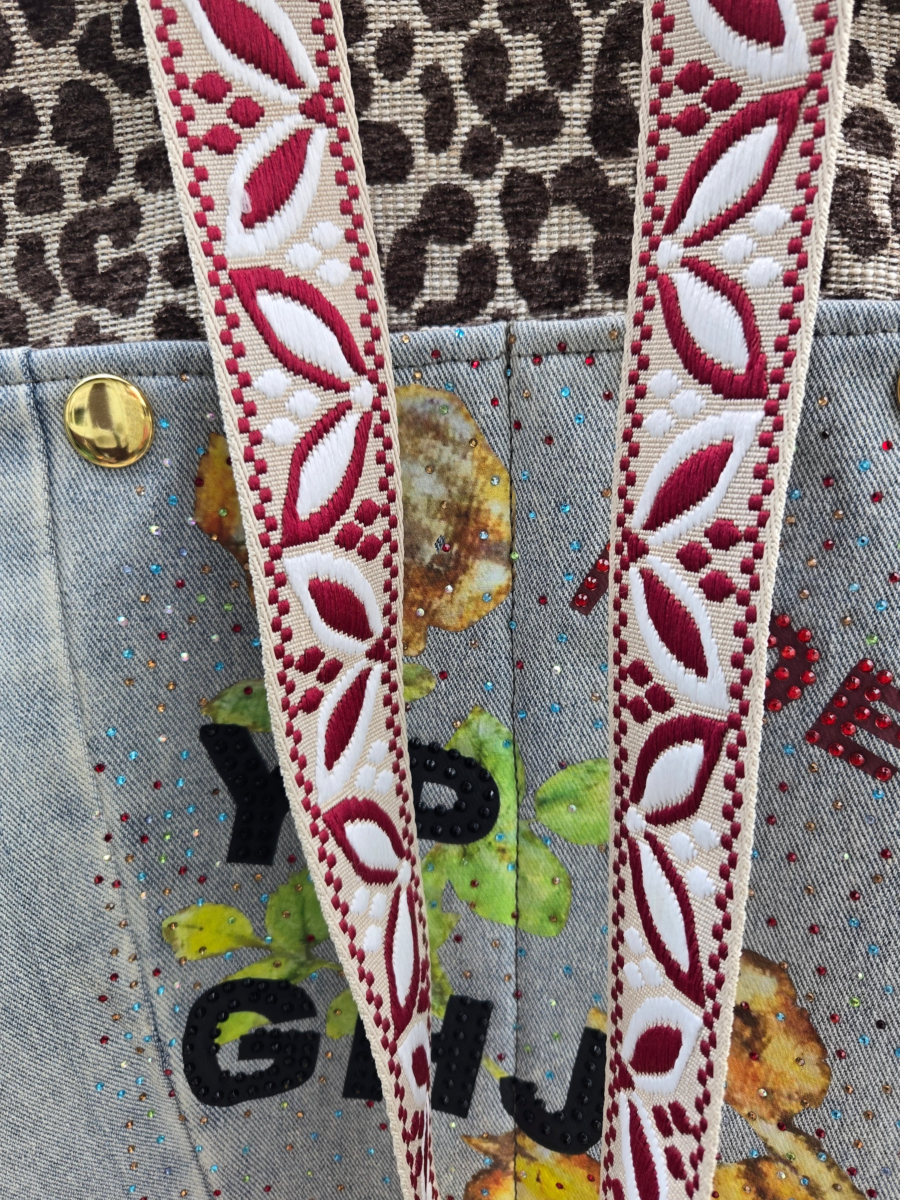 Handmade Jean and cheetah Backpack for Women and Men