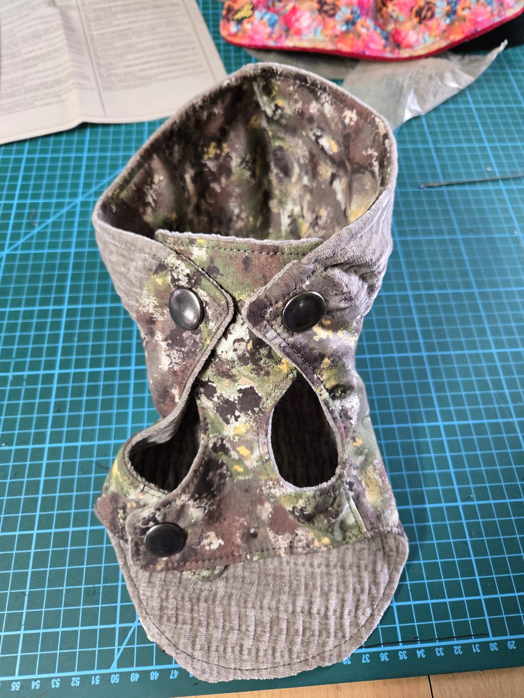 Handmade camouflage cotton & corduroy Furry Guy jacket with pocket and Duck patch 3-6lb Pet