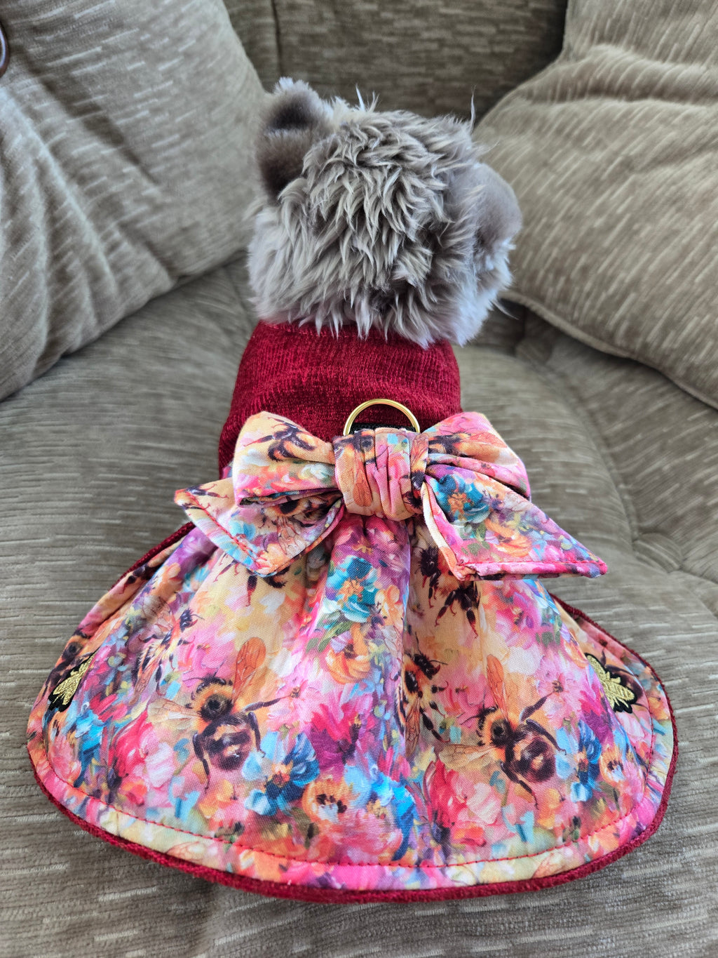 Handmade Pet Dog or Cat Dress Clothing Red and Floral with snaps 3-6lb. Pet