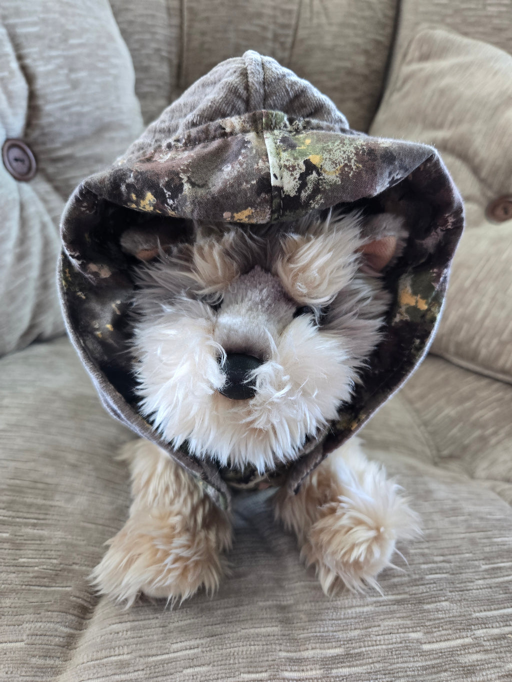 Handmade camouflage cotton & corduroy Furry Guy jacket with pocket and Duck patch 3-6lb Pet