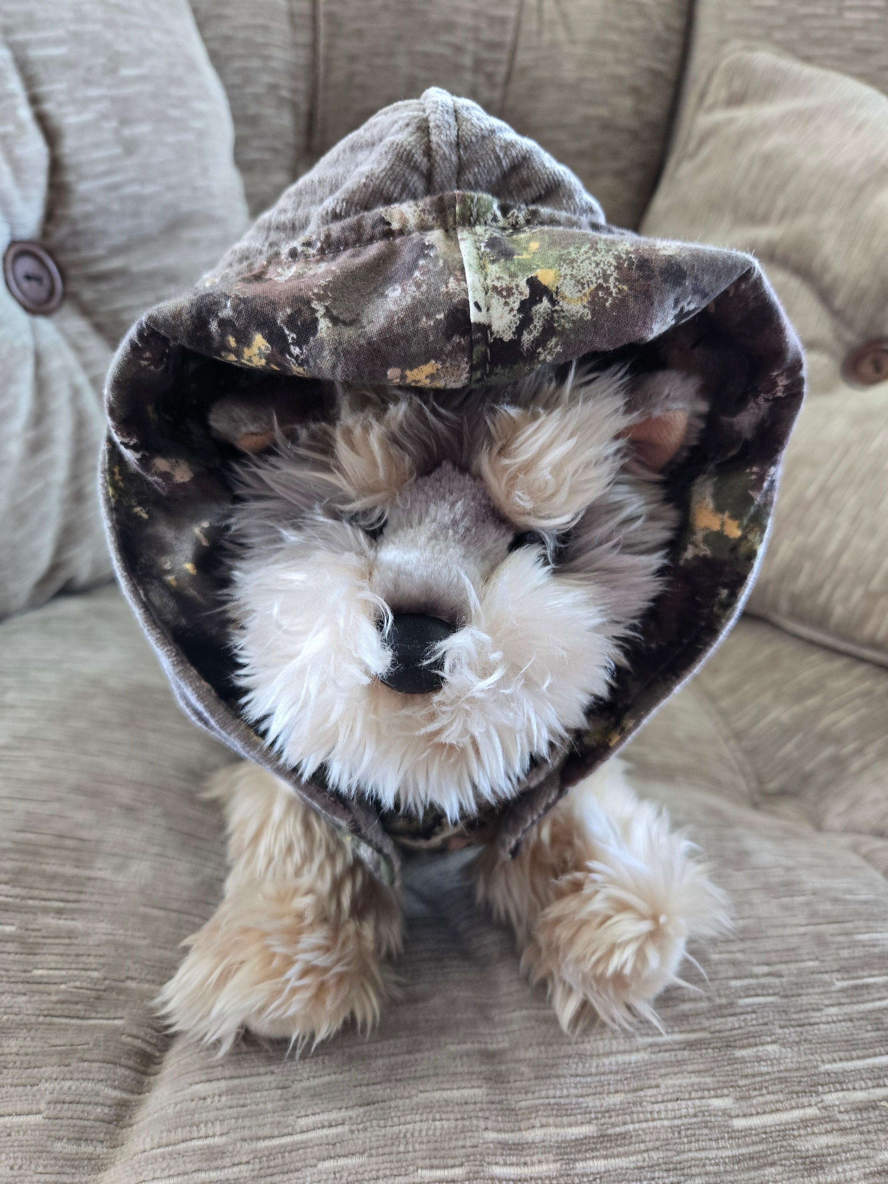 Handmade camouflage cotton & corduroy Furry Guy jacket with pocket and Duck patch 3-6lb Pet
