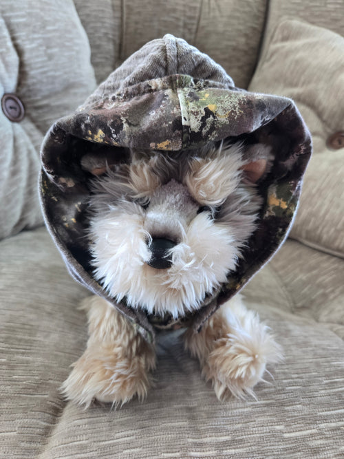 Handmade camouflage cotton & corduroy Furry Guy jacket with pocket and Duck patch 3-6lb Pet