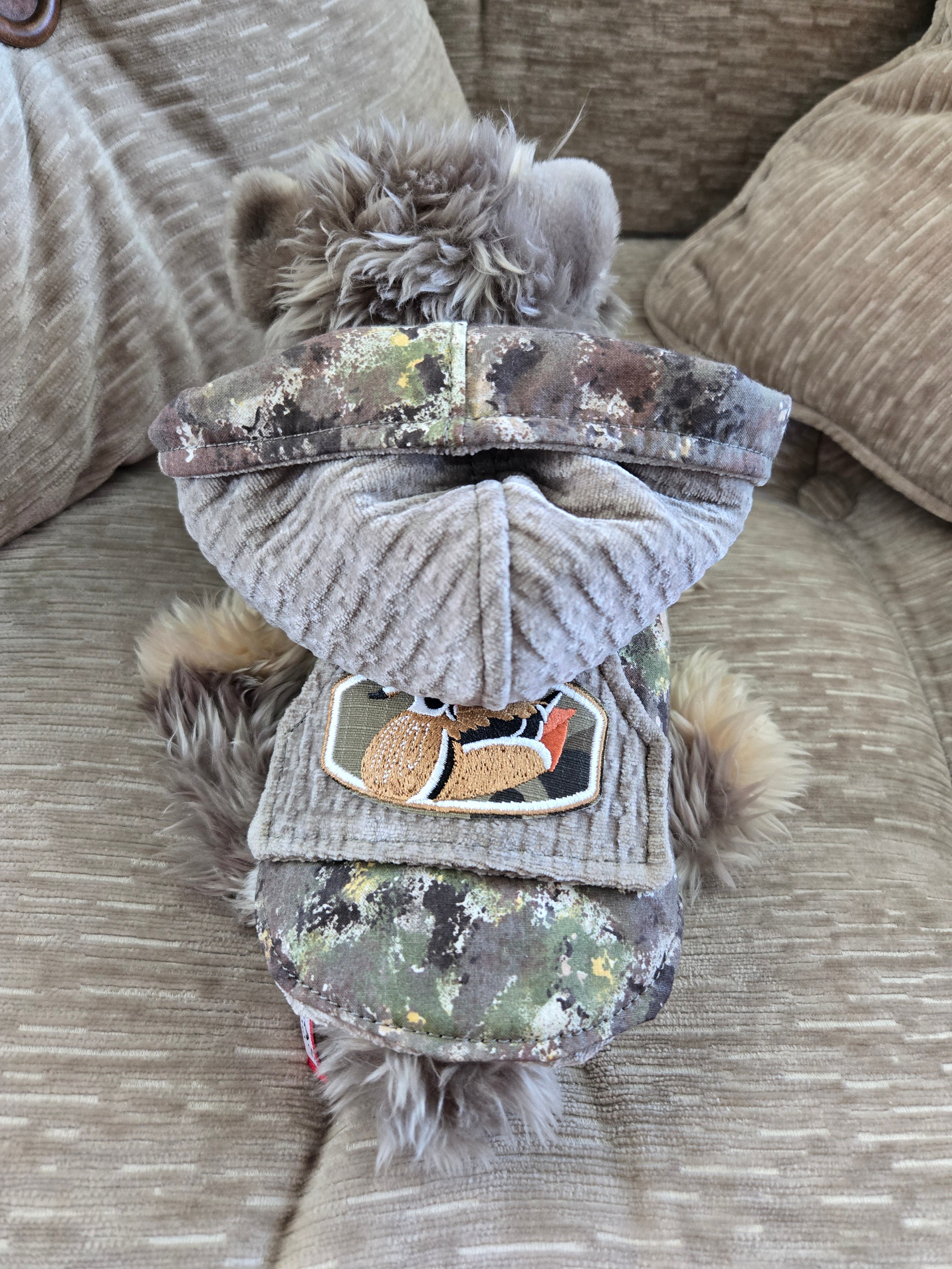 Handmade camouflage cotton & corduroy Furry Guy jacket with pocket and Duck patch 3-6lb Pet