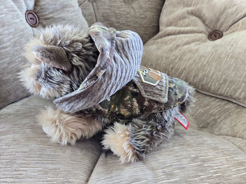 Handmade camouflage cotton & corduroy Furry Guy jacket with pocket and Duck patch 3-6lb Pet