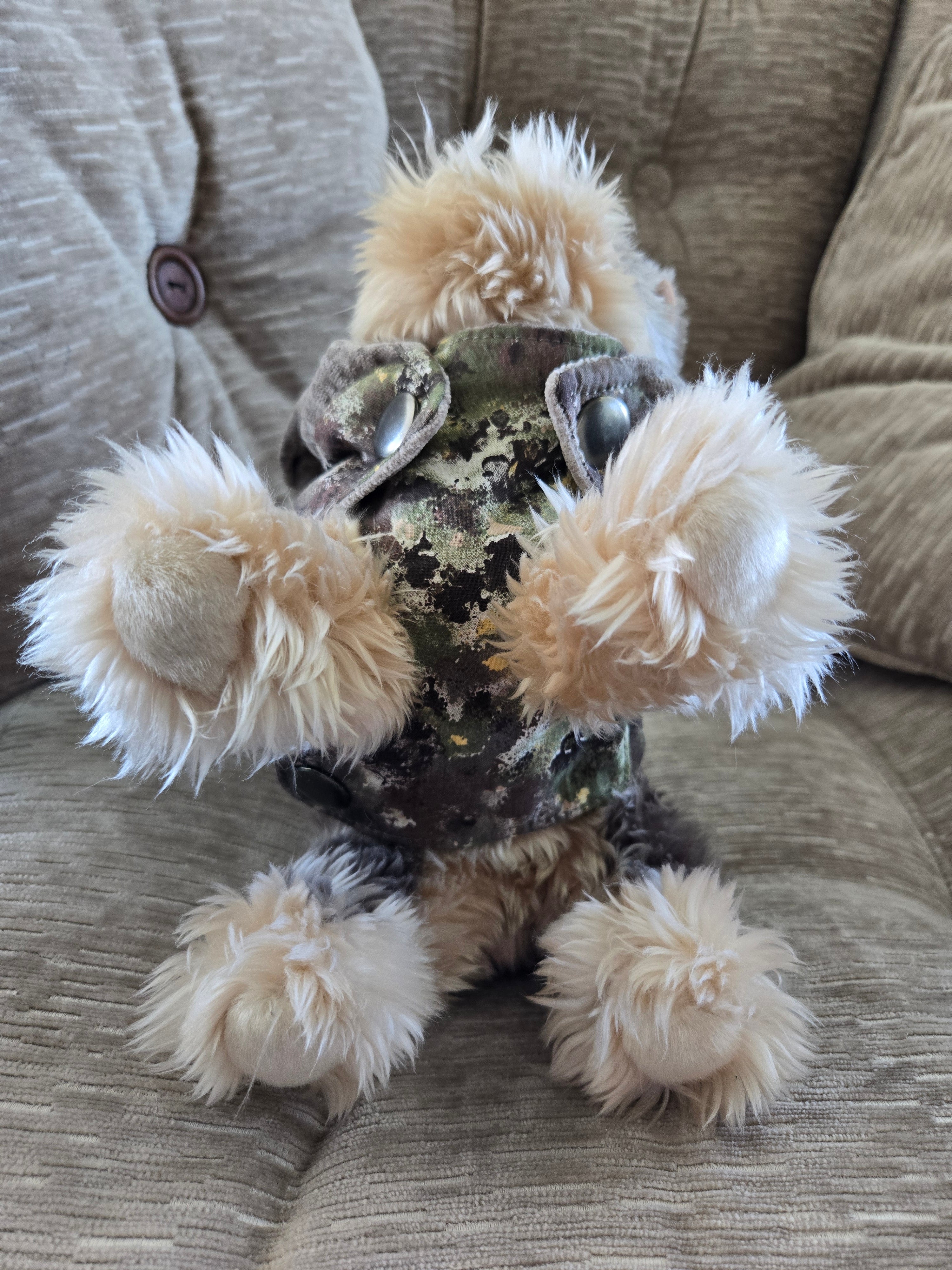 Handmade camouflage cotton & corduroy Furry Guy jacket with pocket and Duck patch 3-6lb Pet