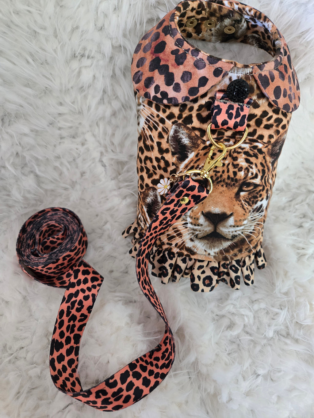 Dog Carrier, Outfit & Leash Homemade light color, 4-6lbs.