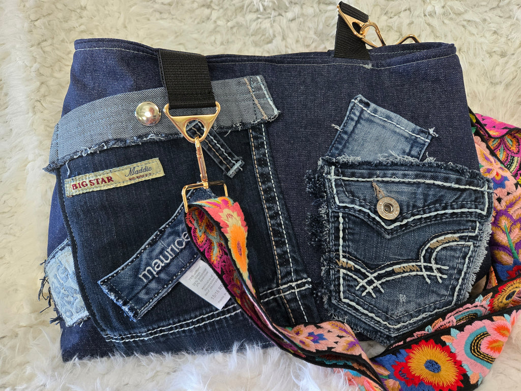 Handmade Jean purse with lots of pockets.