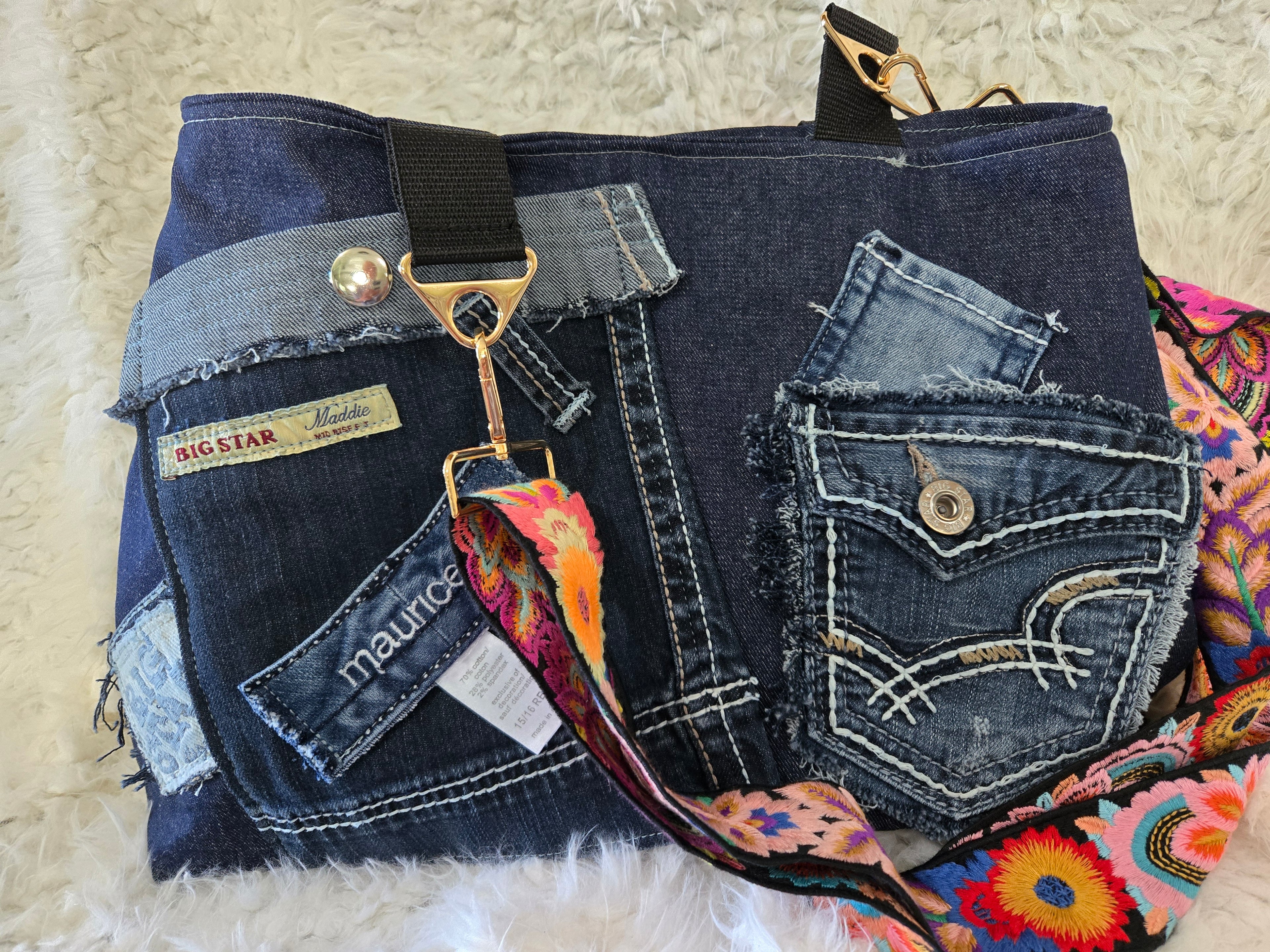 Handmade Jean purse with lots of pockets.