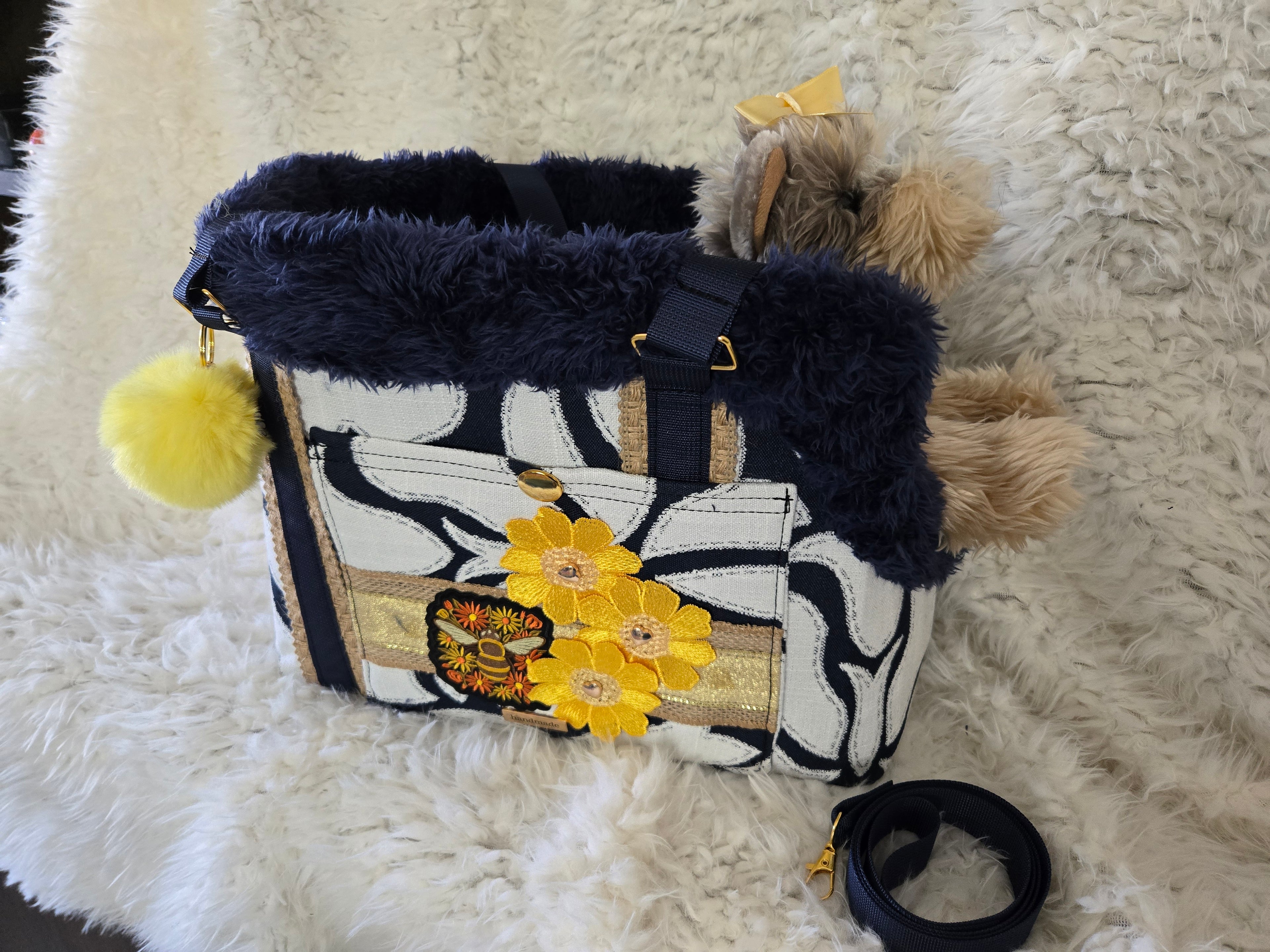 Navy Blue, Yellow & White dog Carrier 4-6lbs.