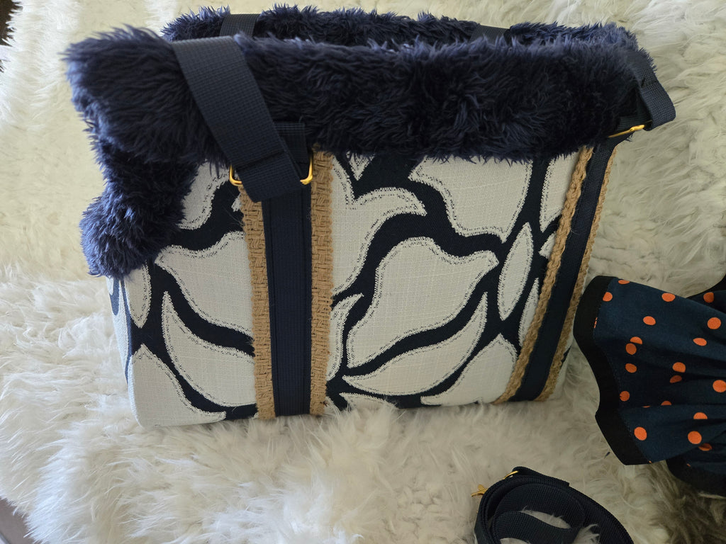 Navy Blue, Yellow & White dog Carrier 4-6lbs.