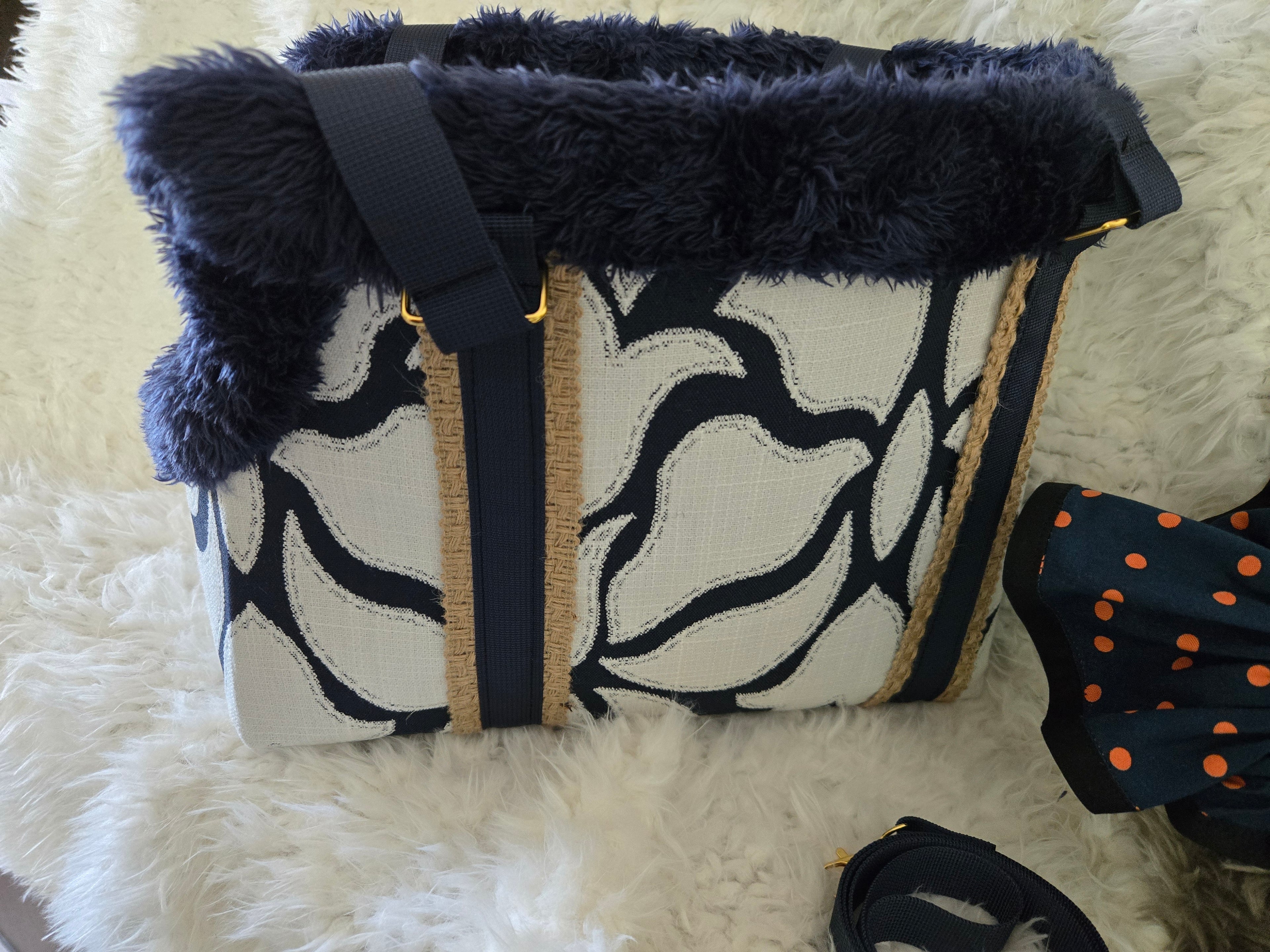 Navy Blue, Yellow & White dog Carrier 4-6lbs.
