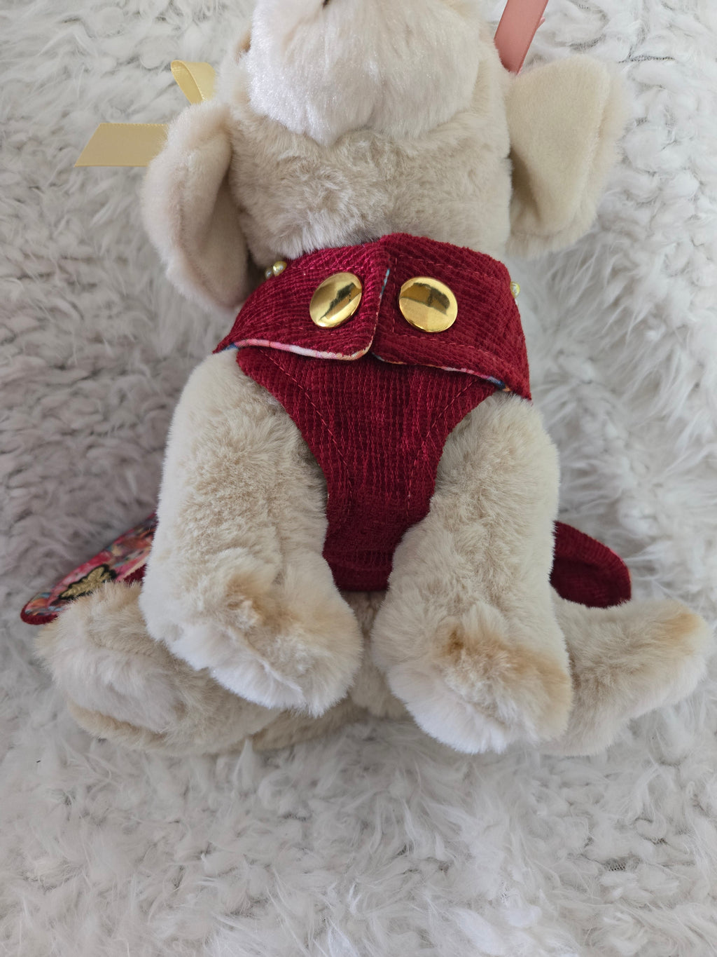 Handmade red and yellow dog carrier with dress to match and leash. Size medium 4-6lbs