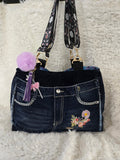 Boho Medium to large Size purse Handmade tapestry and jean material with crossbody straps