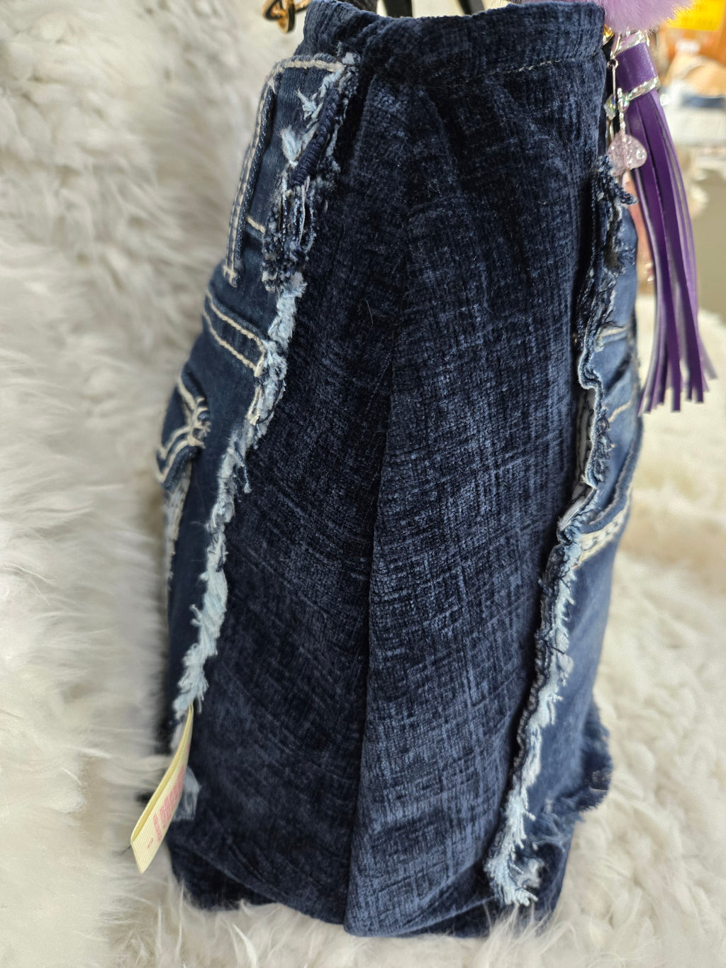 Boho Medium to large Size purse Handmade tapestry and jean material with crossbody straps