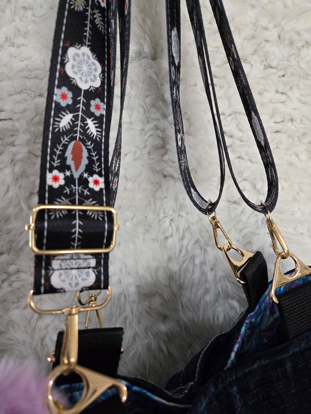 Boho Medium to large Size purse Handmade tapestry and jean material with crossbody straps