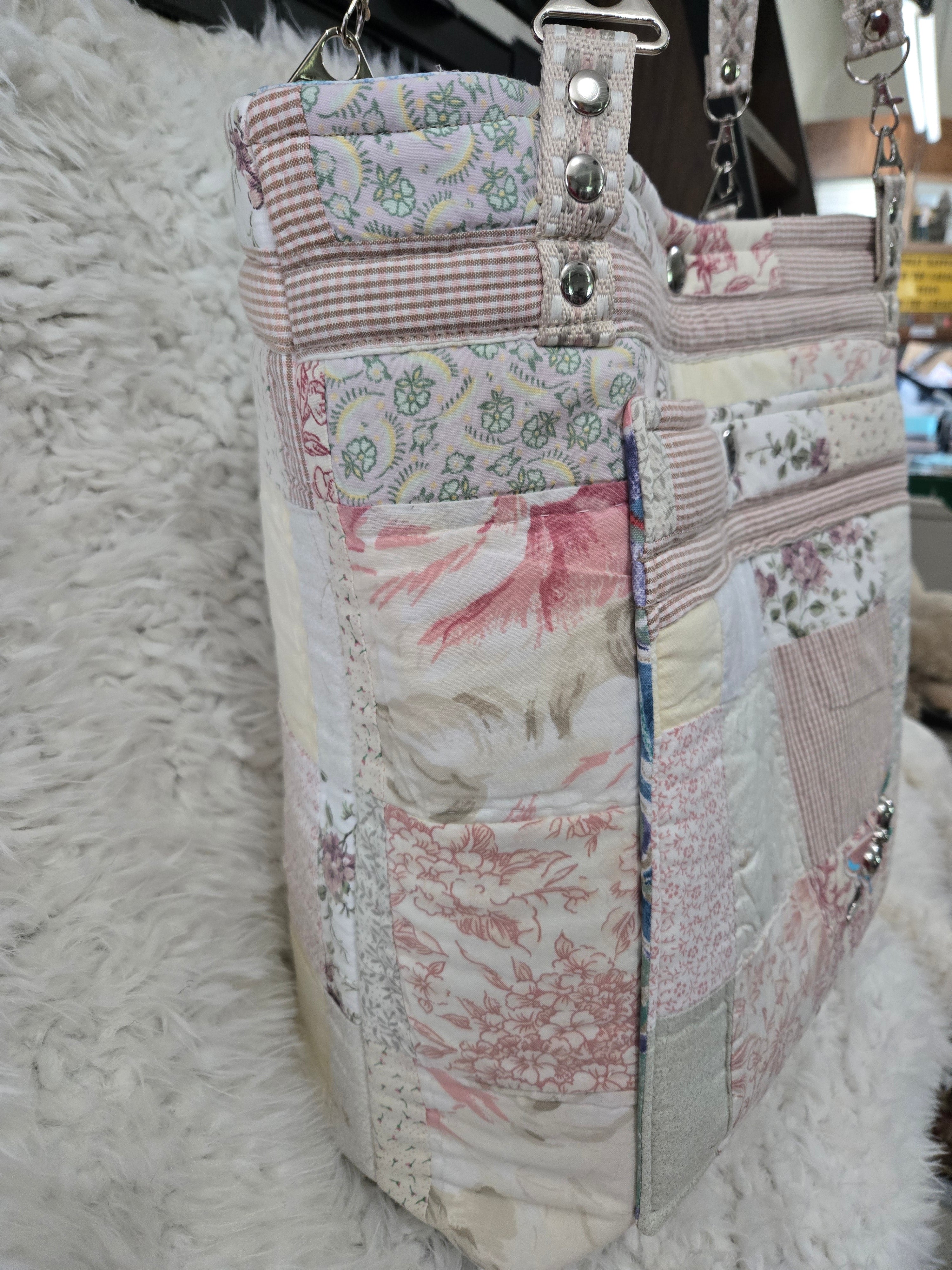 Large women's purse made from old quilt.