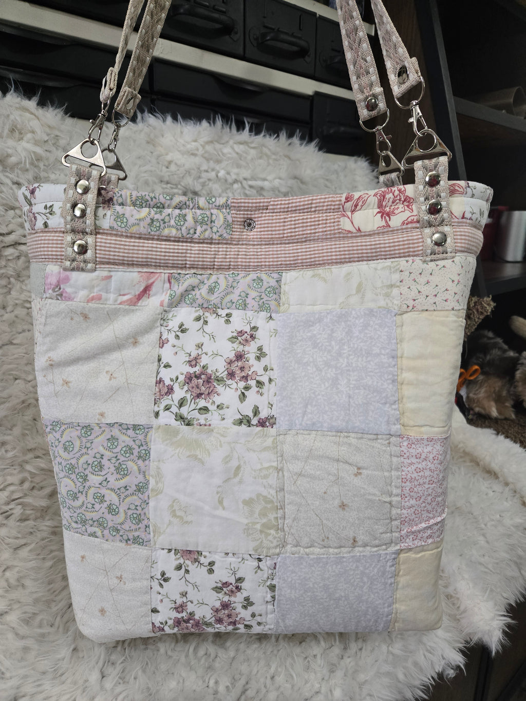 Large women's purse made from old quilt.