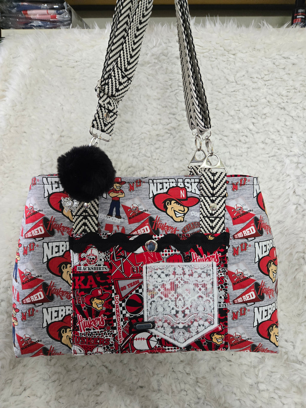 Nebraska husker purse size 16 / 12. Handmade.