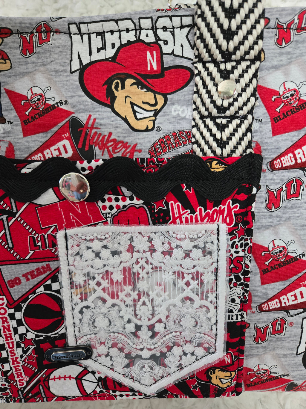 Nebraska husker purse size 16 / 12. Handmade.