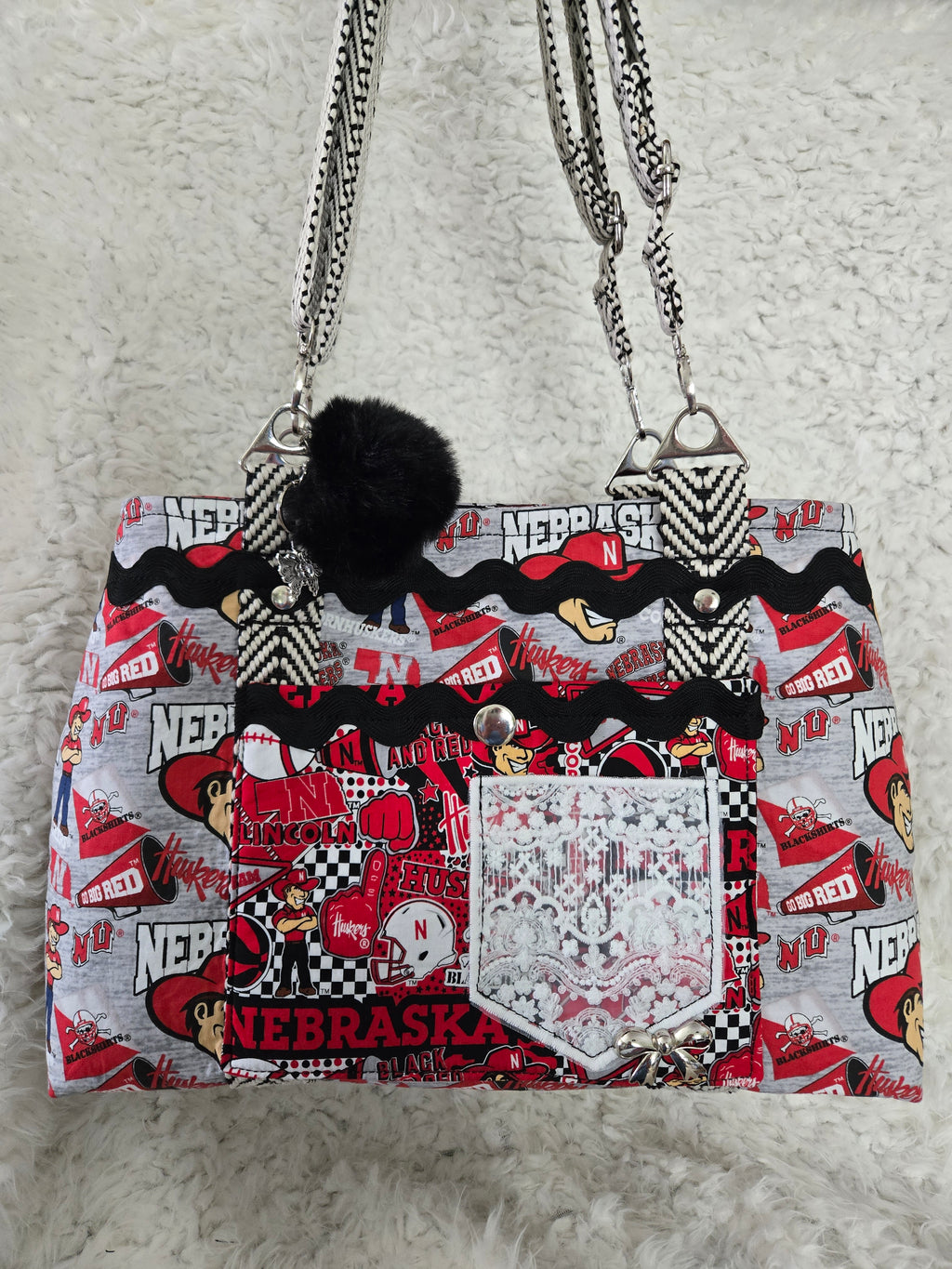 Nebraska husker purse size 16 / 12. Handmade.