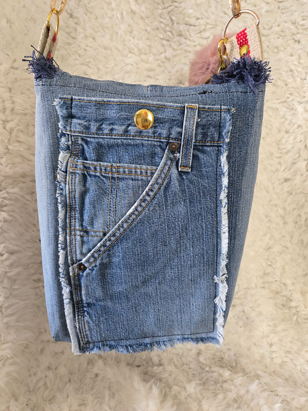 Blue Jean and sunflower across body purse handmaid.