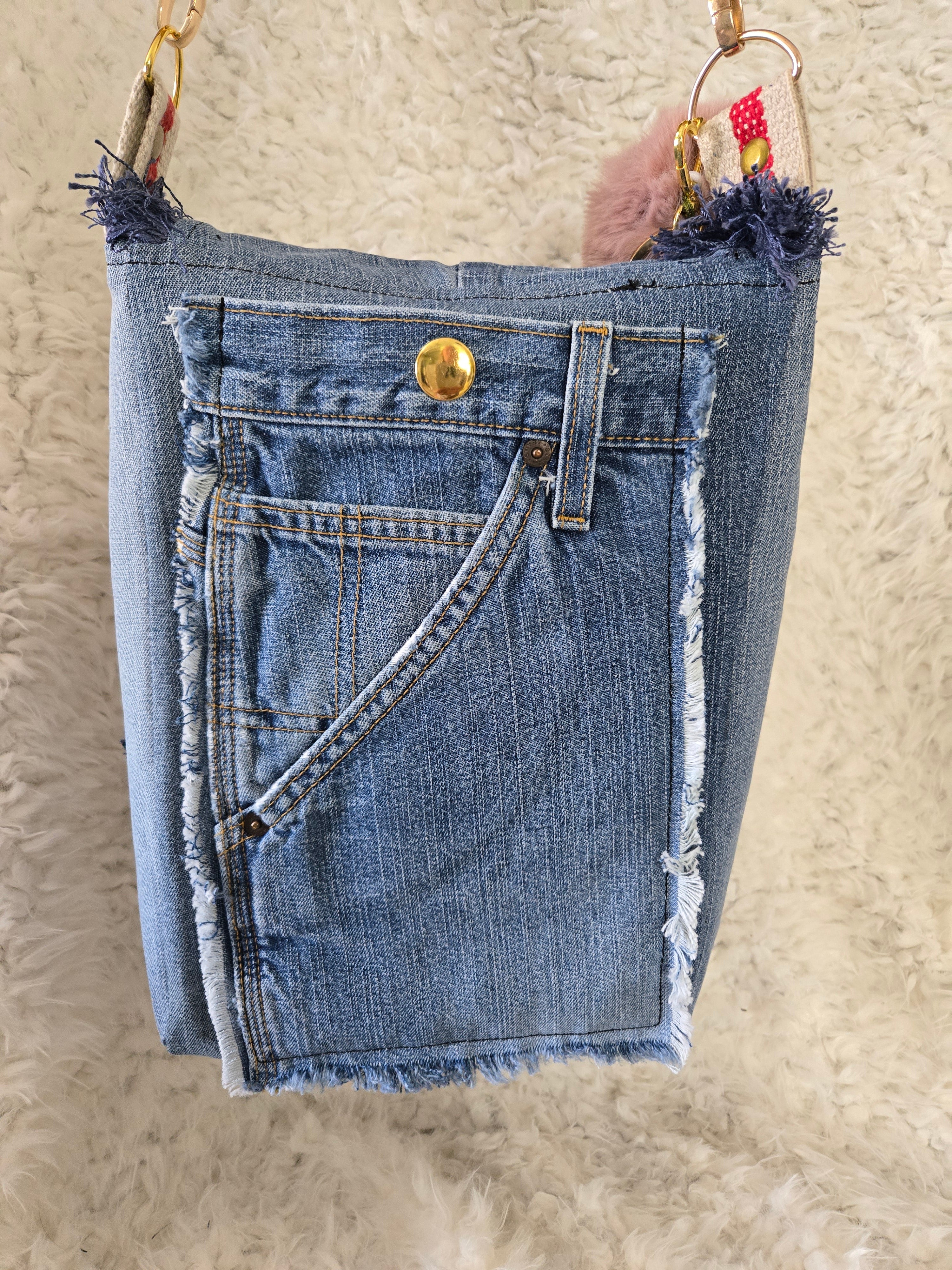 Blue Jean and sunflower across body purse handmaid.