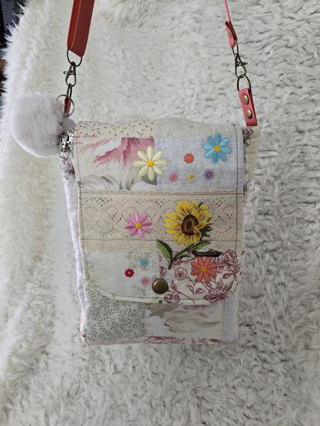 Handmade boho, body strap cross body made with an old quilt. Absolutely beautiful.