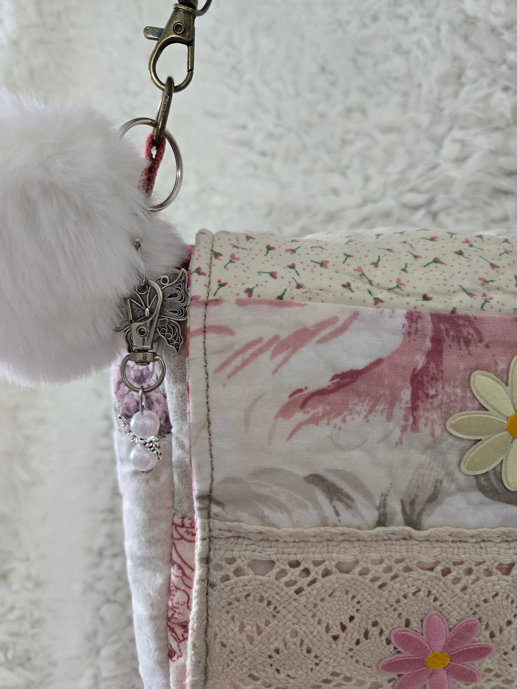 Handmade boho, body strap cross body made with an old quilt. Absolutely beautiful.