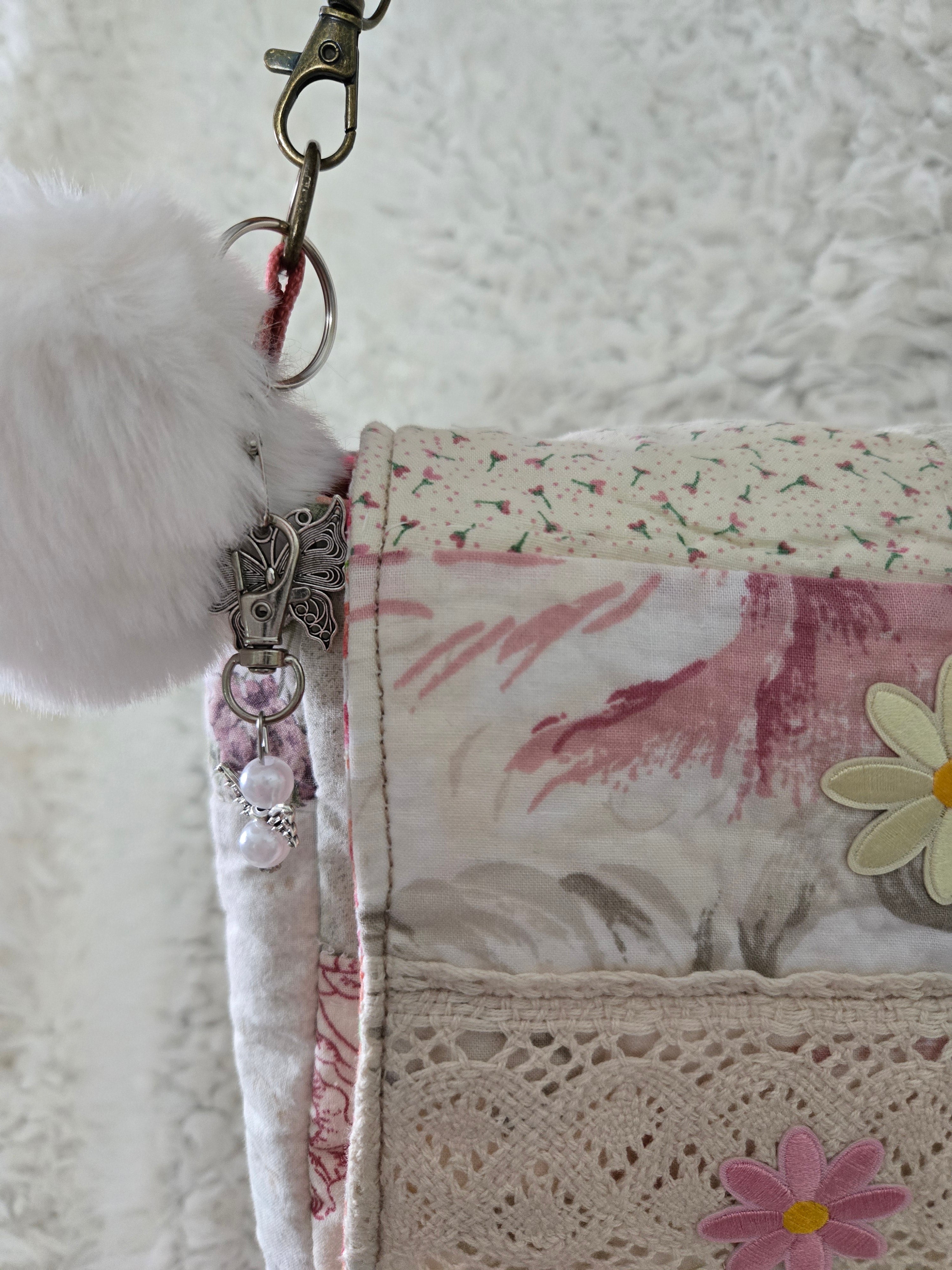 Handmade boho, body strap cross body made with an old quilt. Absolutely beautiful.