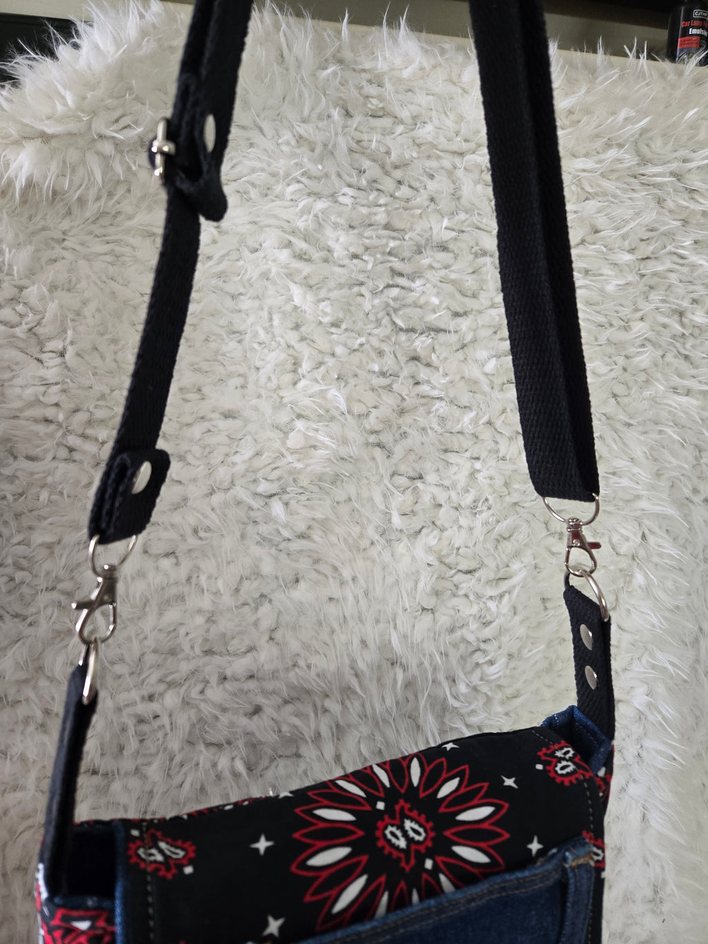 Handkerchief and jean cross body purse bag size 11 / 13.