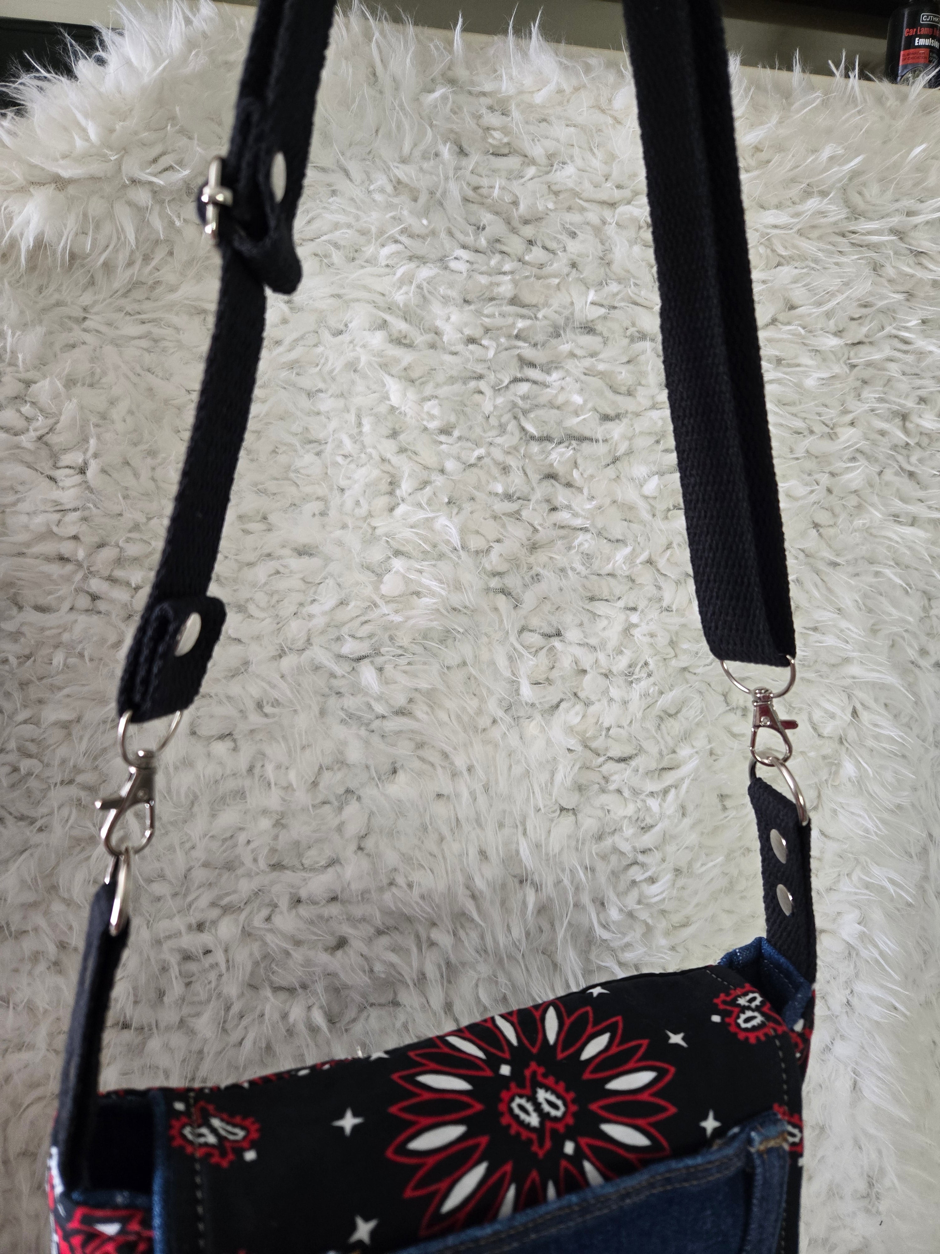 Handkerchief and jean cross body purse bag size 11 / 13.