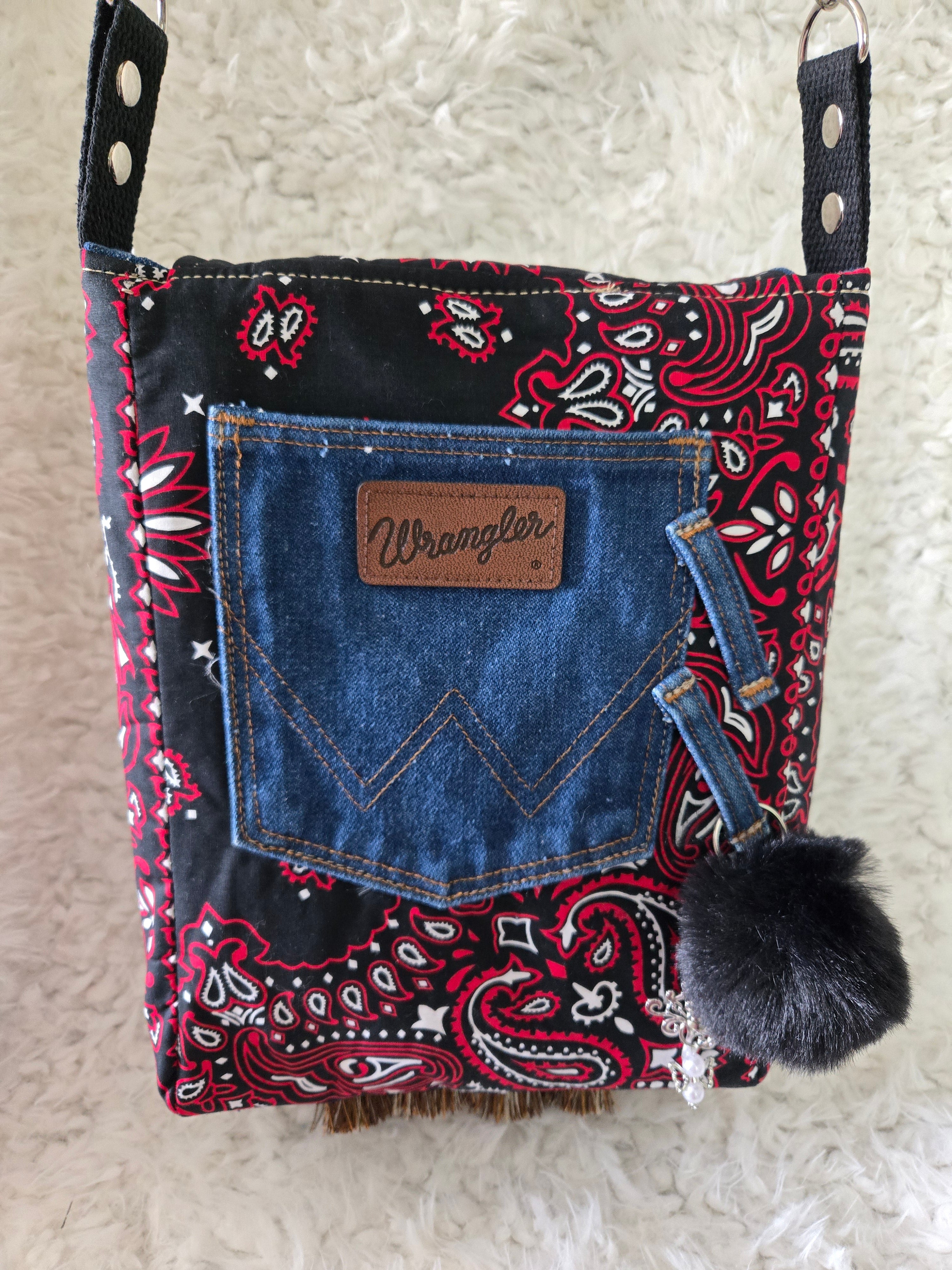 Handkerchief and jean cross body purse bag size 11 / 13.