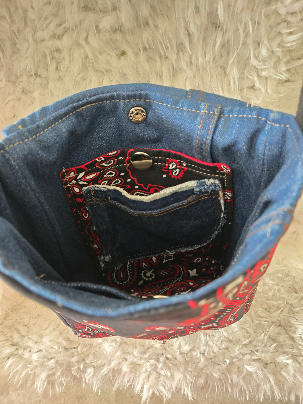 Handkerchief and jean cross body purse bag size 11 / 13.