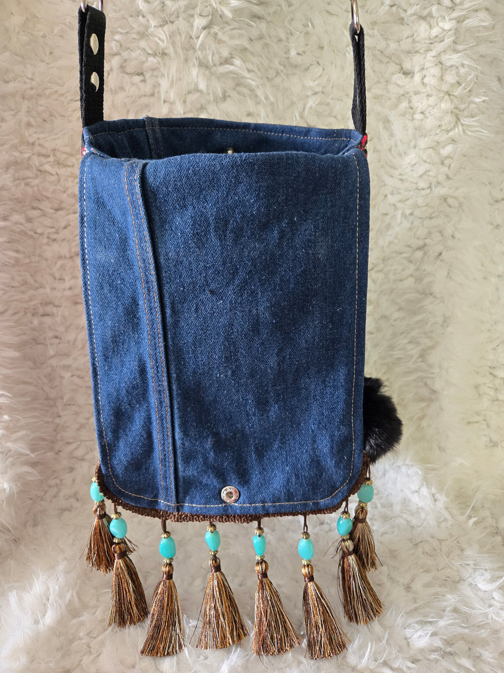 Handkerchief and jean cross body purse bag size 11 / 13.