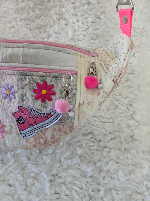 Fanny pack bum bag from a repurposed, old quilt. Pinks and other colors.