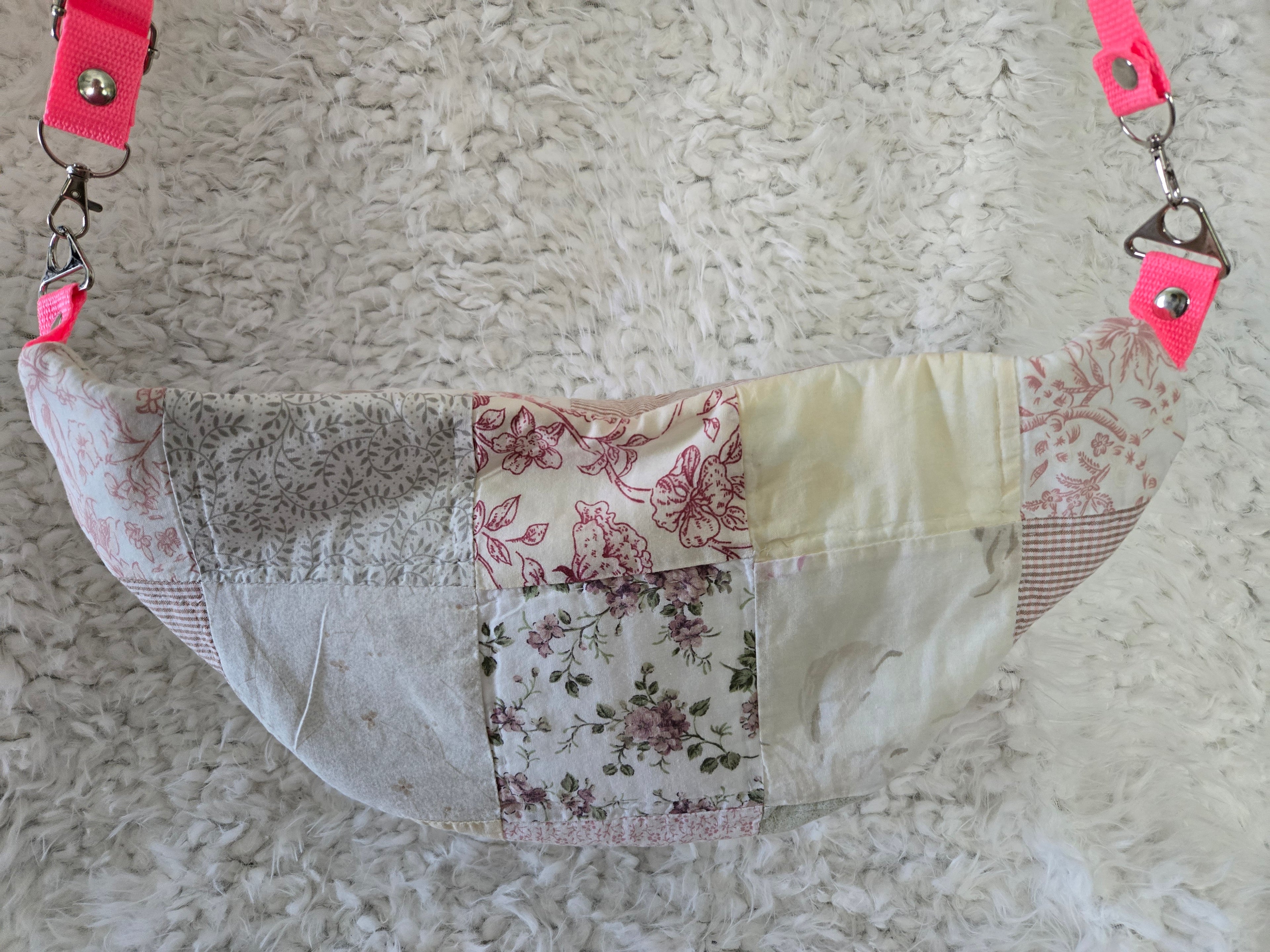 Fanny pack bum bag from a repurposed, old quilt. Pinks and other colors.