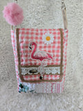 Handmade pink crossbody, medium size purse bag 13x11..