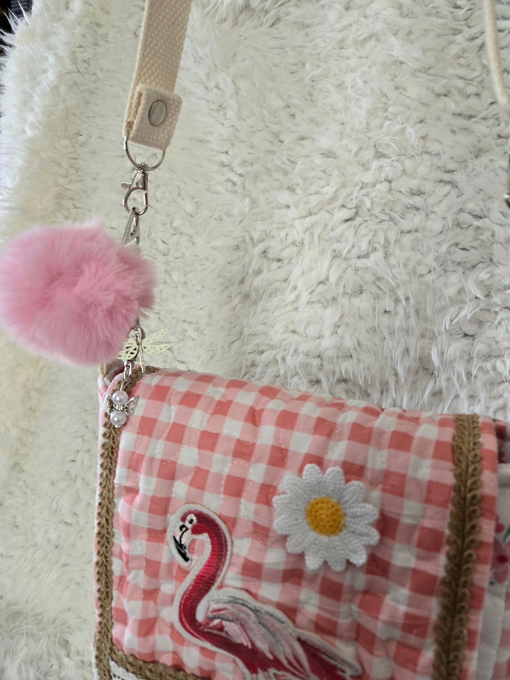 Handmade pink crossbody, medium size purse bag 13x11..