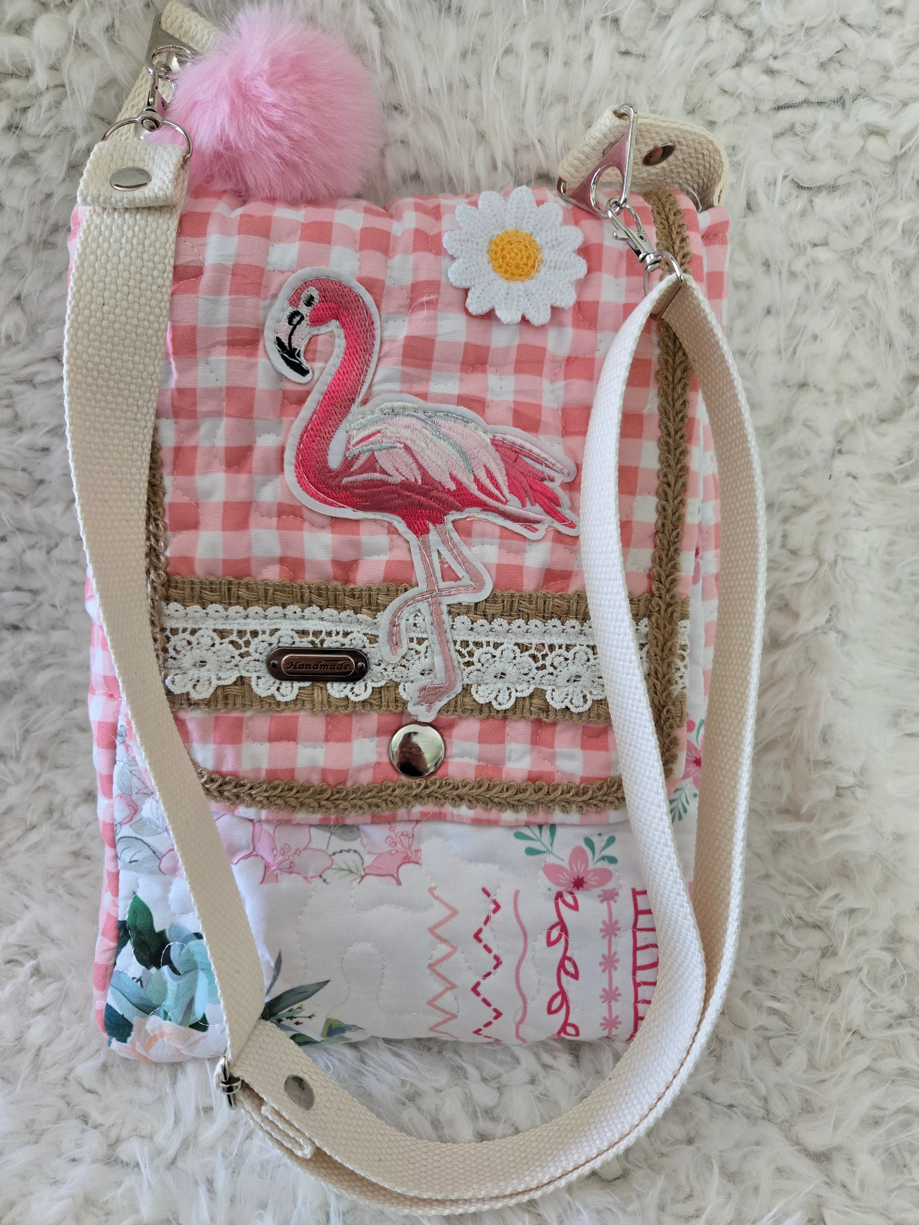 Handmade pink crossbody, medium size purse bag 13x11..