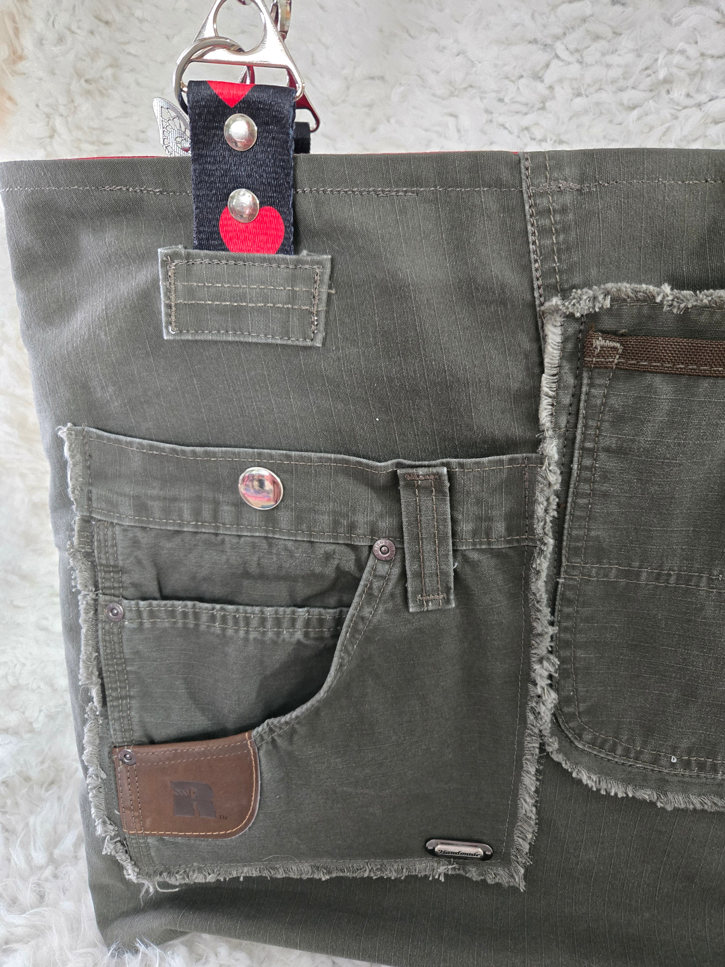 Army green large tote bag purse handmade.