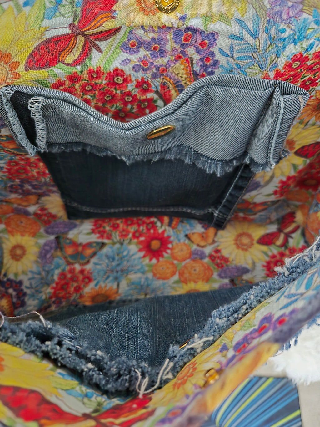 Sunflower and denim, purse handbag tote, medium size handmade crossbody handles.