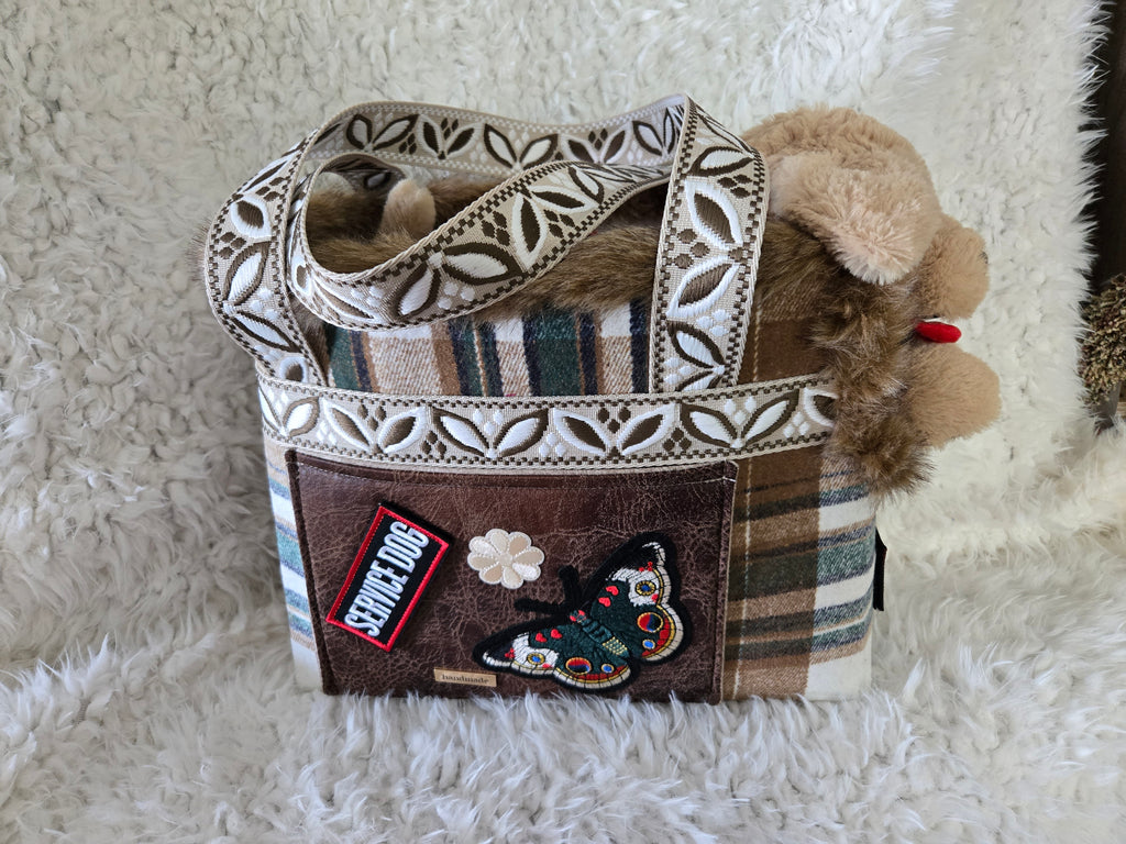 Service dog Flannel and cotton service dog carrier with outfit. And lash, handmade