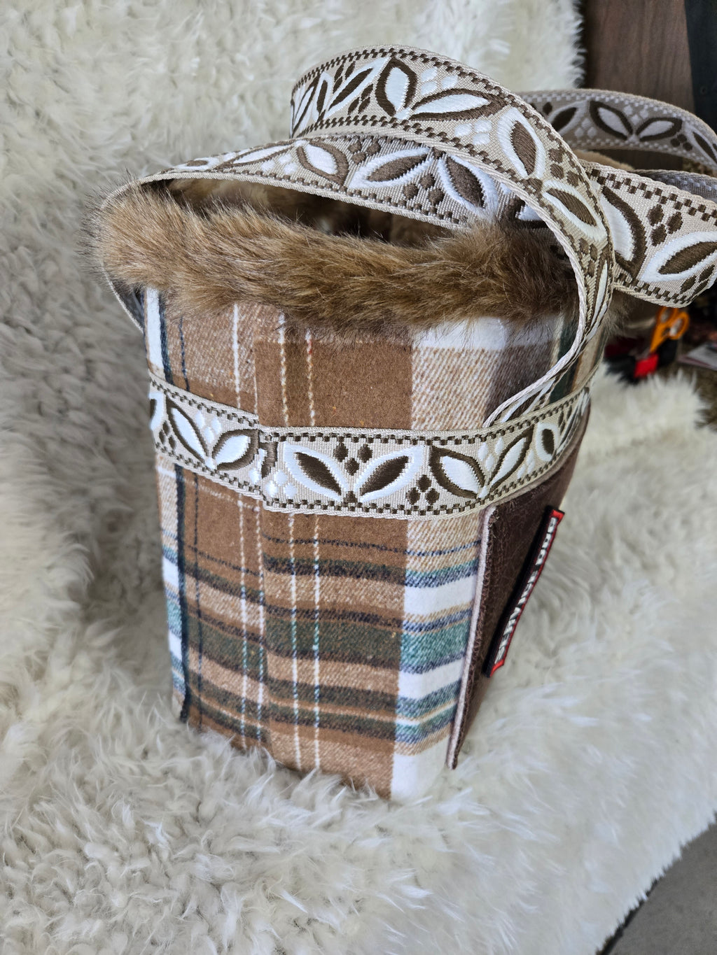Service dog Flannel and cotton service dog carrier with outfit. And lash, handmade