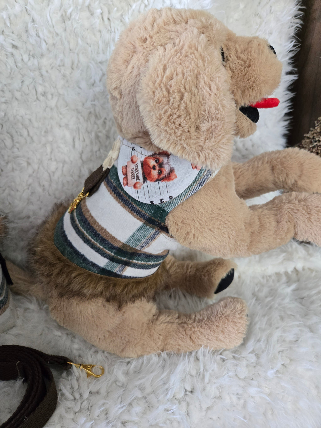 Service dog Flannel and cotton service dog carrier with outfit. And lash, handmade