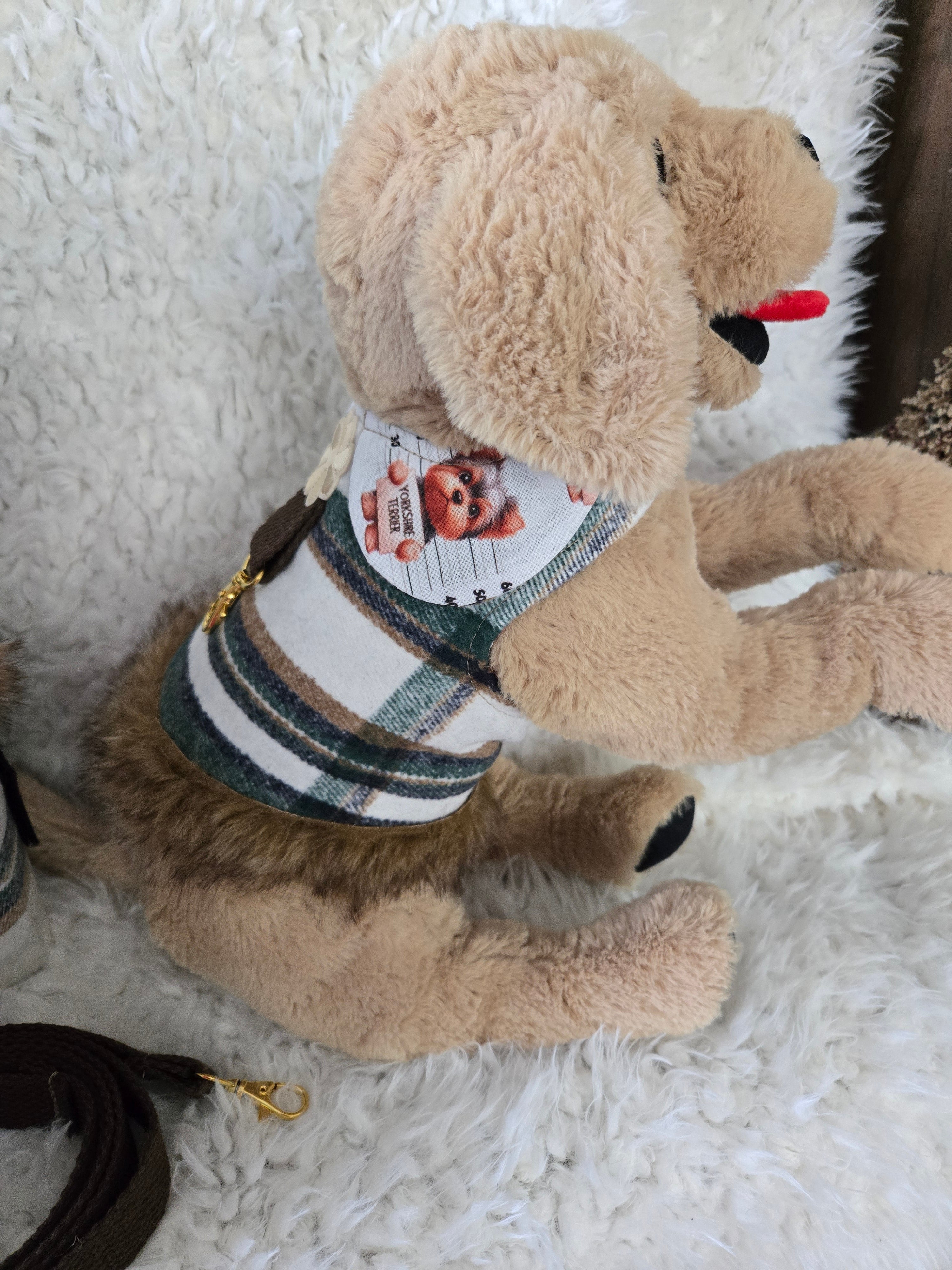 Service dog Flannel and cotton service dog carrier with outfit. And lash, handmade