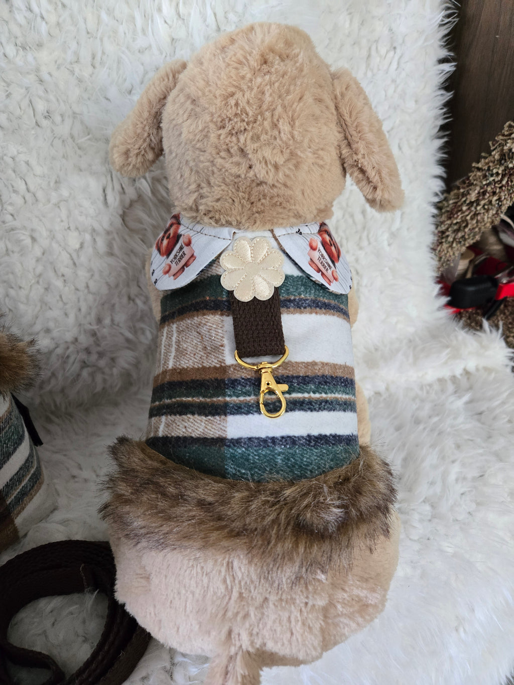 Service dog Flannel and cotton service dog carrier with outfit. And lash, handmade