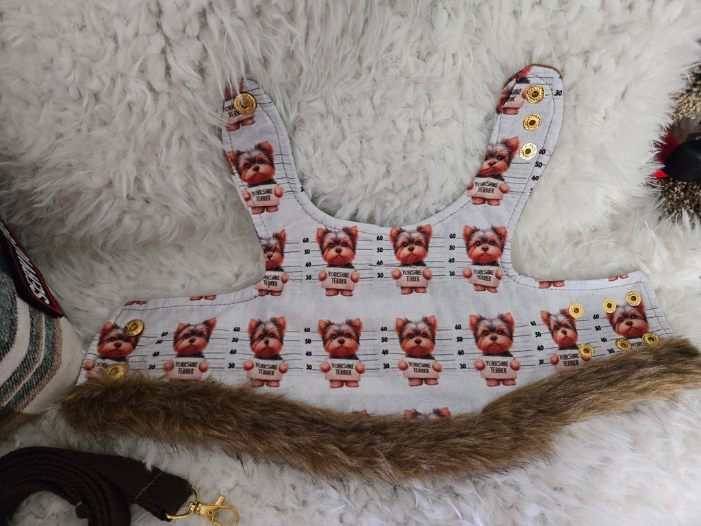 Service dog Flannel and cotton service dog carrier with outfit. And lash, handmade