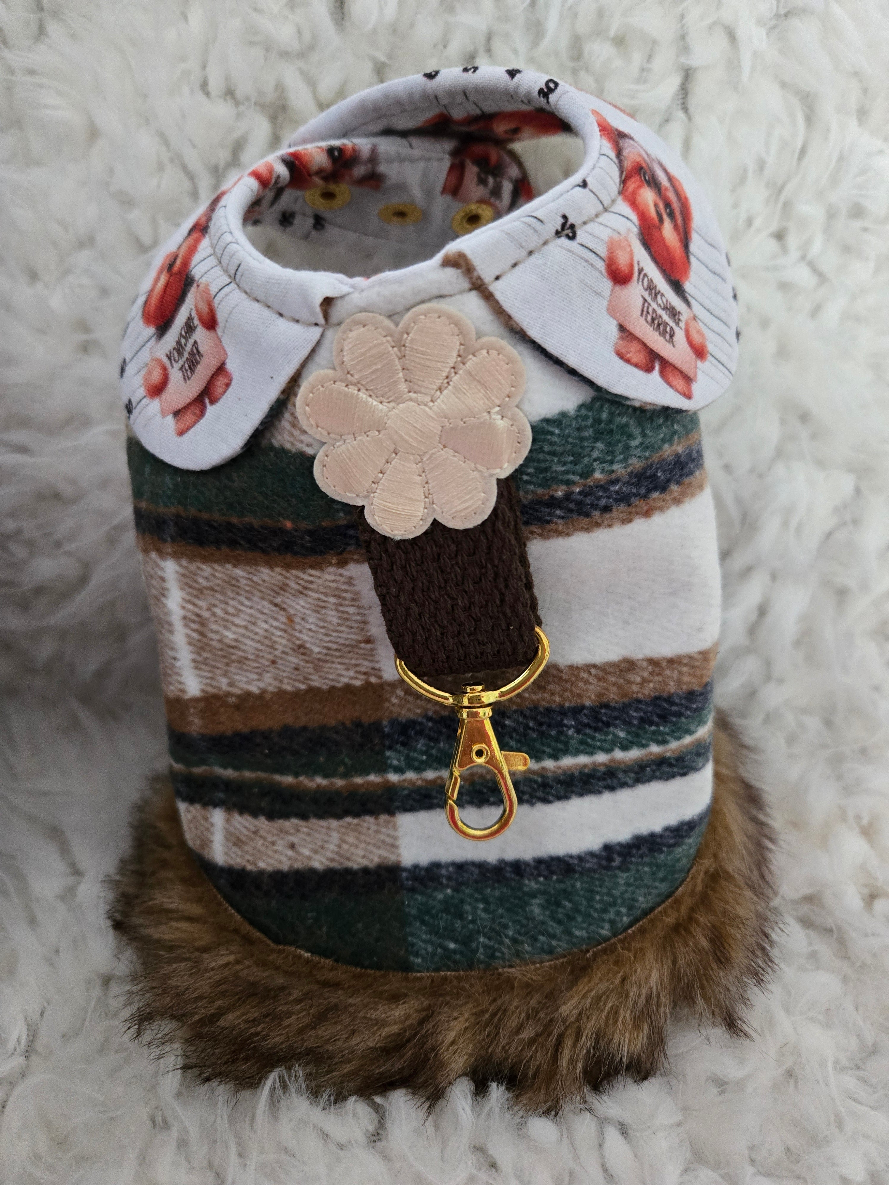 Service dog Flannel and cotton service dog carrier with outfit. And lash, handmade