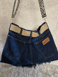 Handmade wrangler jean denim purse.